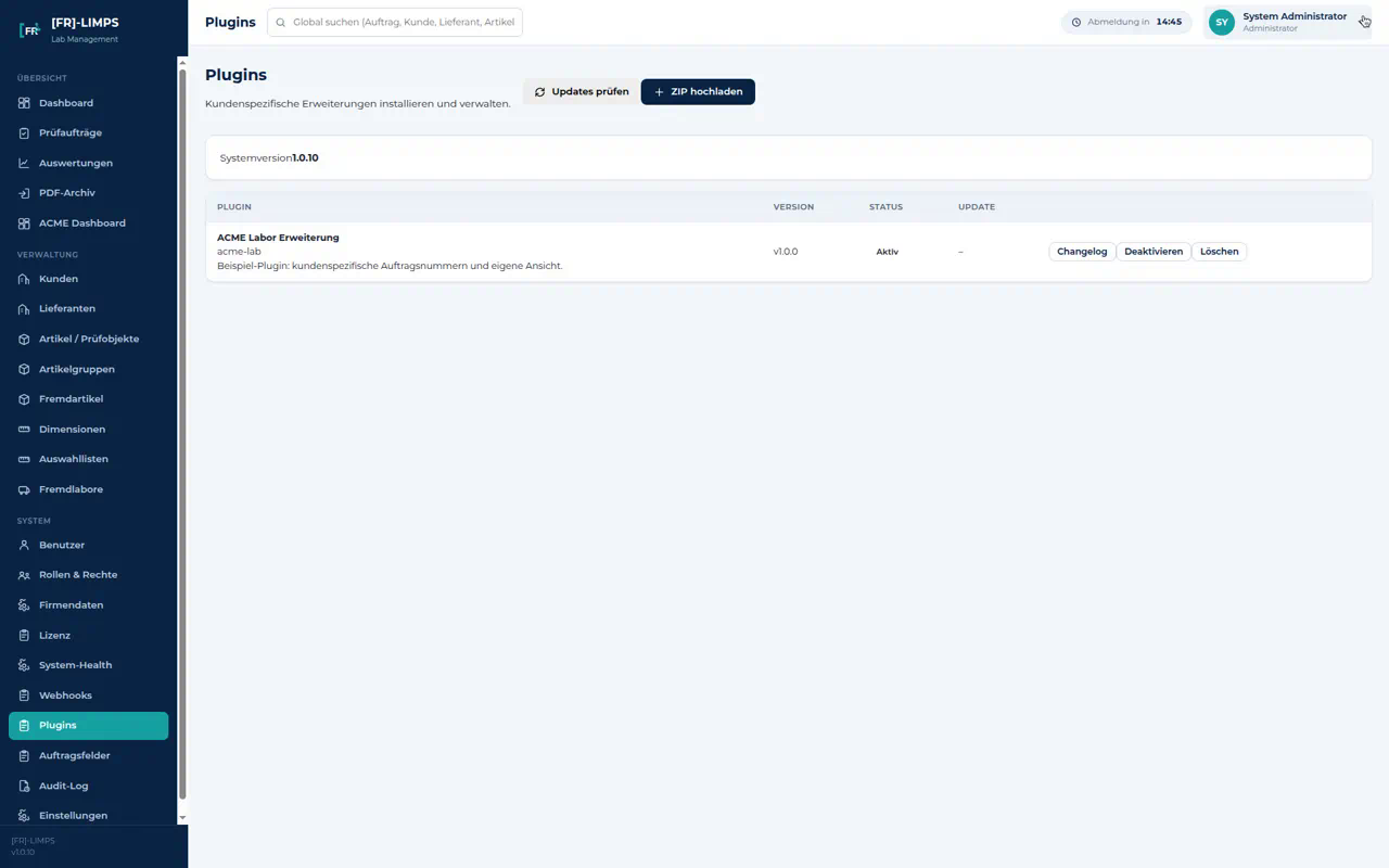 Plugin-Verwaltung mit installierter Erweiterung